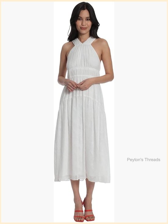 Dresses & Skirts - Sleeveless Halter Neck Midi Dress with Ruched Waist